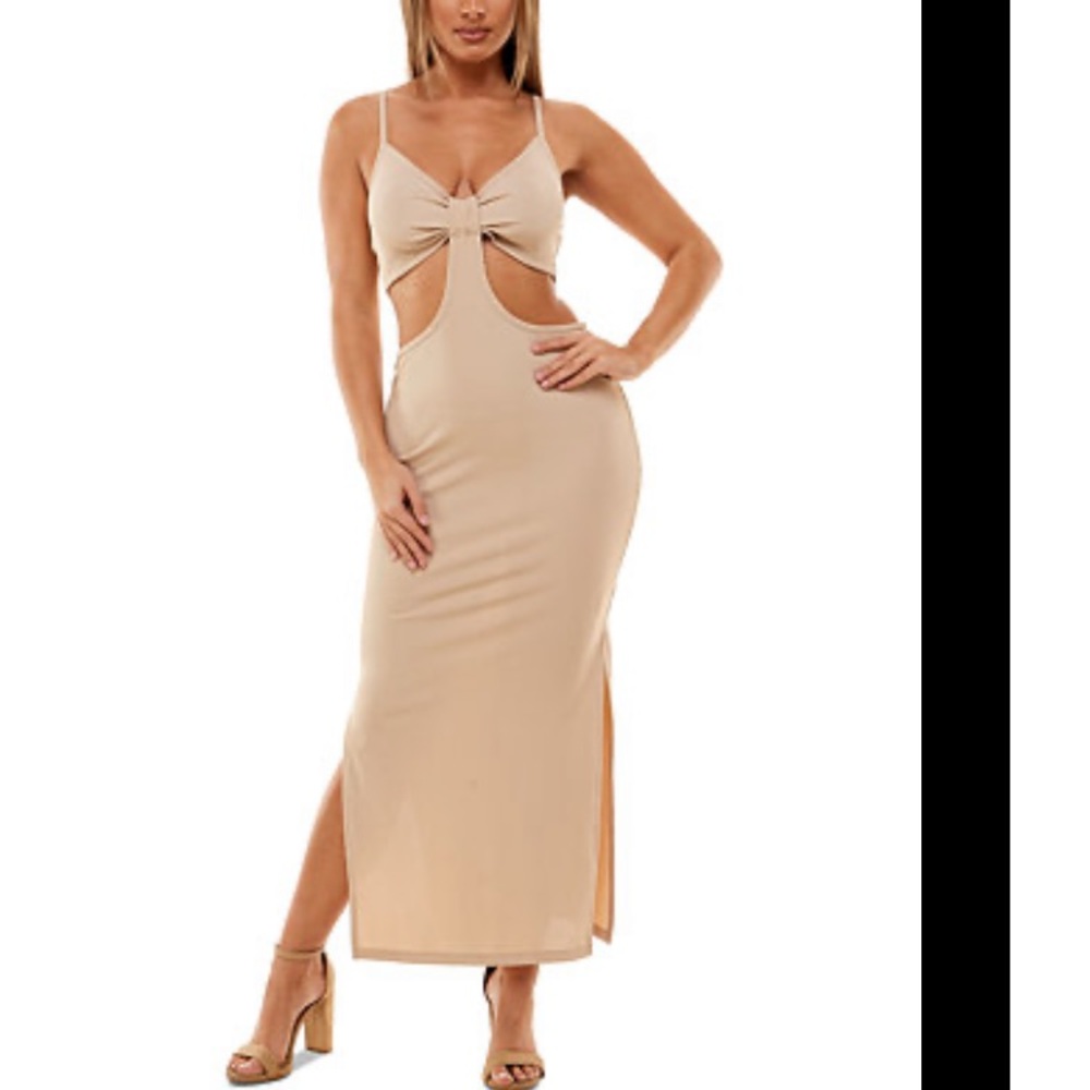 🎁NWT Almost Famous Almond ribbed sidecutout dress #DF568EC57 -XL=14/15-16
